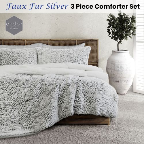 Faux Fur Silver 3 Piece Comforter Set by Ardor
