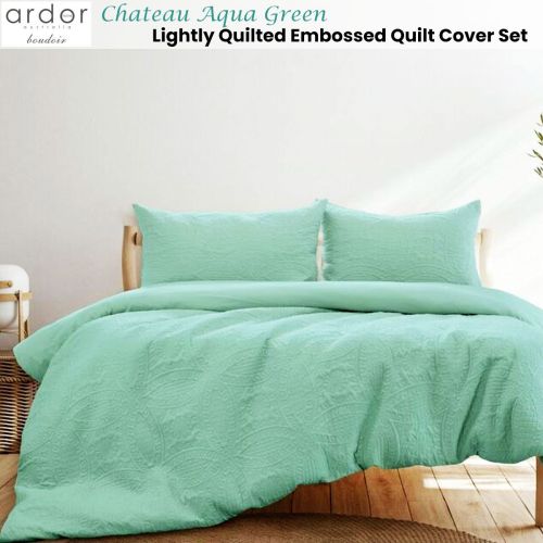 Chateau Aqua Green Light Quilted Embossed Quilt Cover Set by Ardor