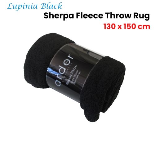 Lupinia Black Sherpa Fleece Throw Rug 130 x 150cm by Ardor