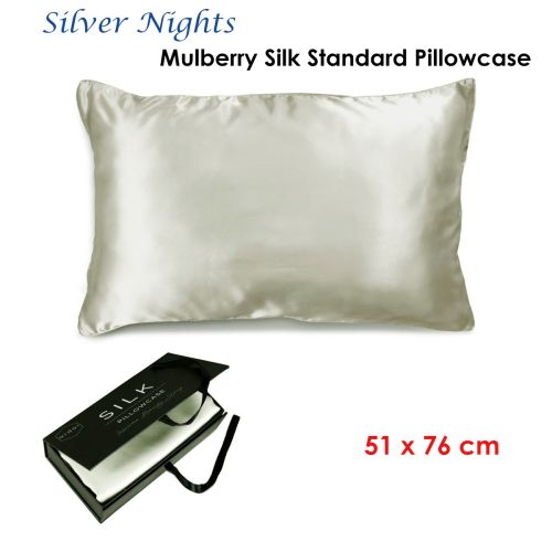 Mulberry Silk Standard Pillowcase Silver Nights 51 x 76 cm by Ardor