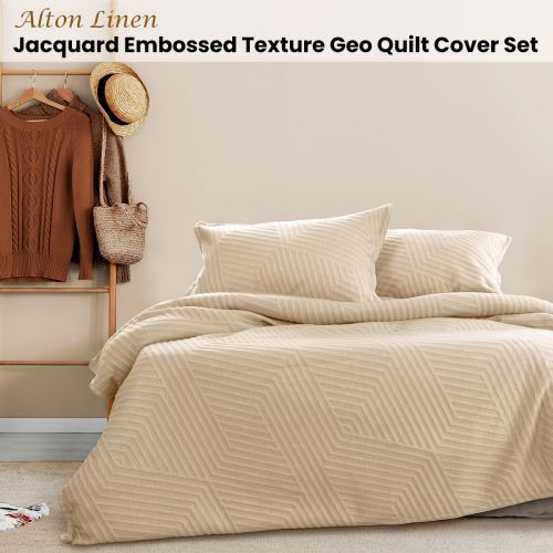 Alton Linen Jacquard Embossed Texture Geo Quilt Cover Set by Ardor