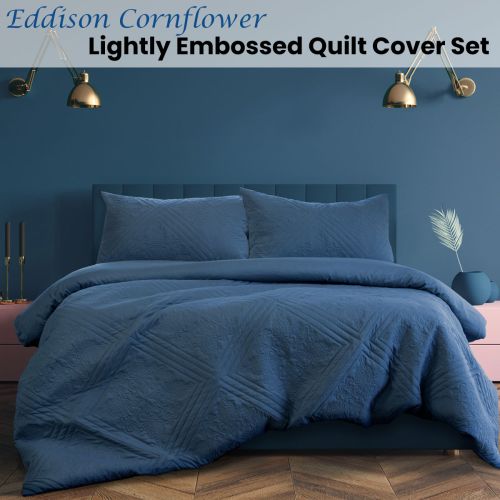 Eddison Cornflower Light Quilted Embossed Quilt Cover Set by Ardor