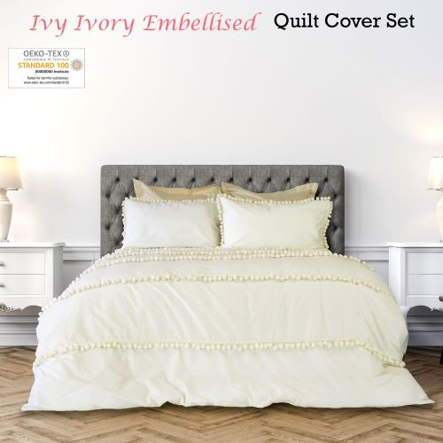 Ivy Ivory Embellished Quilt Cover Set by Ardor