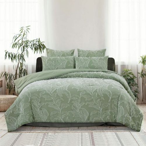 Kiah Pale Olive Textured Clipped Jacquard Quilt Cover Set by Ardor