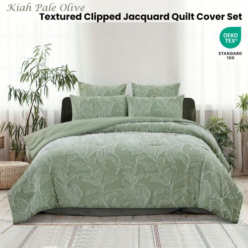 Kiah Pale Olive Textured Clipped Jacquard Quilt Cover Set by Ardor