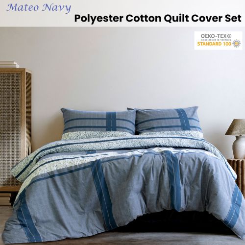 Mateo Navy Polyester Cotton Quilt Cover Set by Ardor