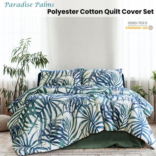 Paradise Palms Blue Polyester Cotton Quilt Cover Set by Ardor