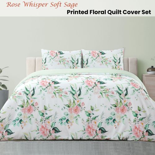Rose Whisper Soft Sage Printed Floral Quilt Cover Set by Ardor