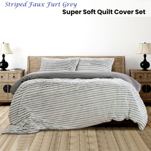 Striped Animal Faux Fur Grey Ultra Soft Quilt Cover Set by Ardor