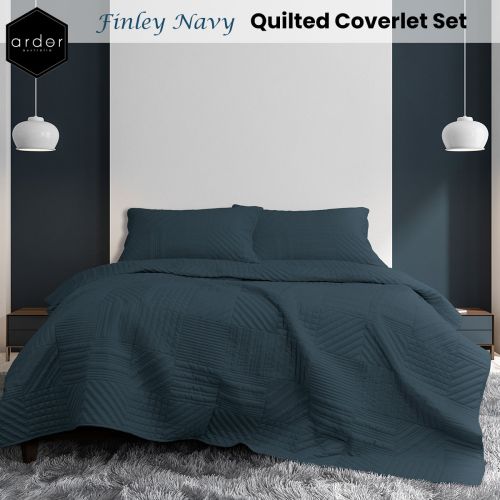 Finley Navy 3 Pcs Quilted Coverlet Set Queen/King by Ardor