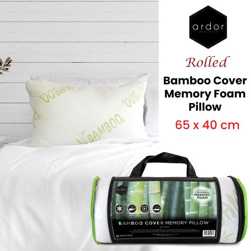 Rolled Bamboo Cover Memory Foam Pillow 65 x 40 cm by Ardor