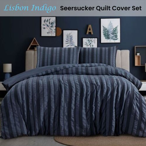 Seersucker Quilt Cover Set Lisbon Indigo by Ardor