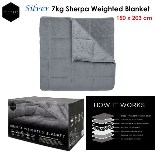 Silver 7kg Sherpa Weighted Blanket 150 x 203 cm by Ardor