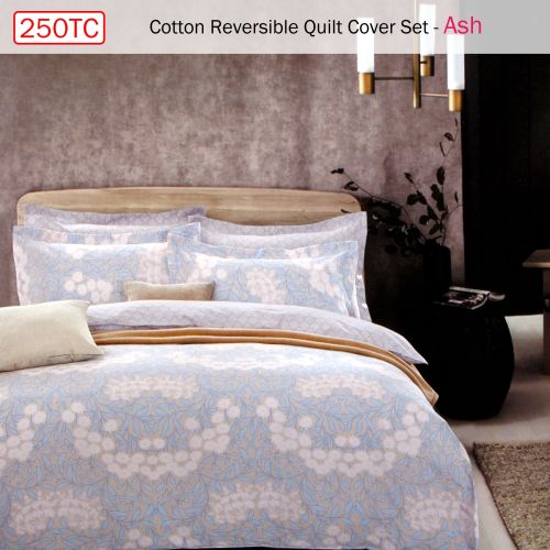 250TC Cotton Reversible Quilt Cover Set Ash