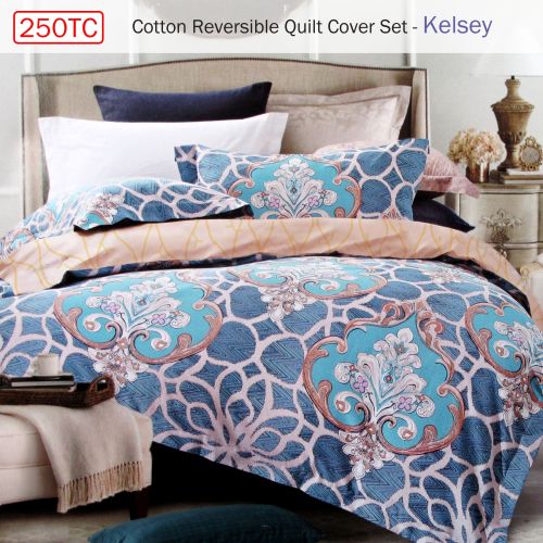 250TC Cotton Reversible Quilt Cover Set Kelsey