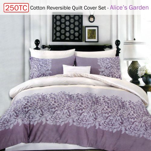 250TC Cotton Reversible Quilt Cover Set Alice's Garden