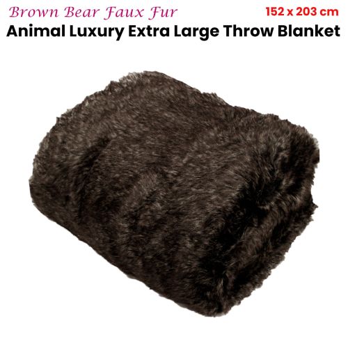 Brown Bear Luxury Animal Faux Fur Extra Large Throw Blanket 152 x 203 cm