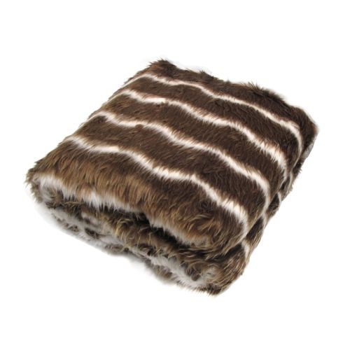 Brown Stripe Nyala Luxury Animal Faux Fur Extra Large Throw Blanket 152 x 203 cm