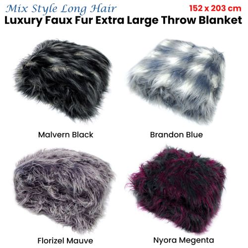 Mix Long Hair Luxury Faux Fur Long Hair Extra Large Throw Blanket 152 x 203 cm