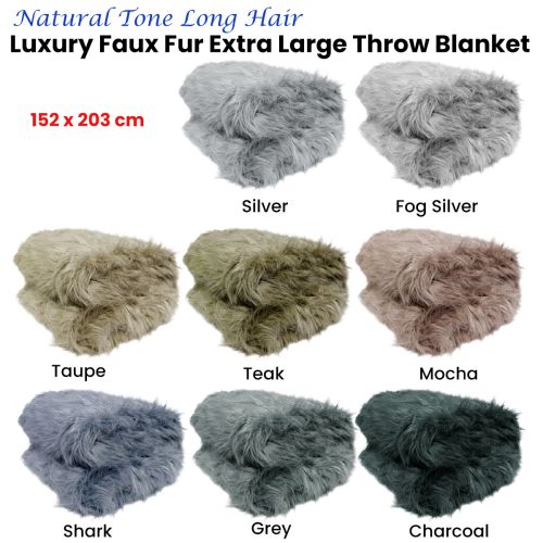 Natural Tone Luxury Faux Fur Long Hair Extra Large Throw Blanket 152 x 203 cm
