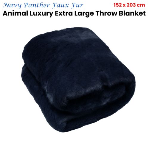 Navy Panther Luxury Animal Faux Fur Extra Large Throw Blanket 152 x 203 cm