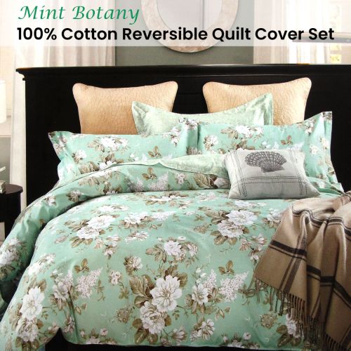 Mint Botany 100% Cotton Reversible Quilt Cover Set