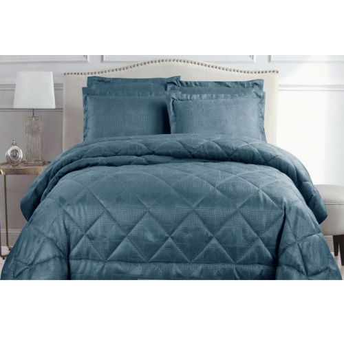3 Piece Eli Jacquard Comforter Set Blue by Hotel Living