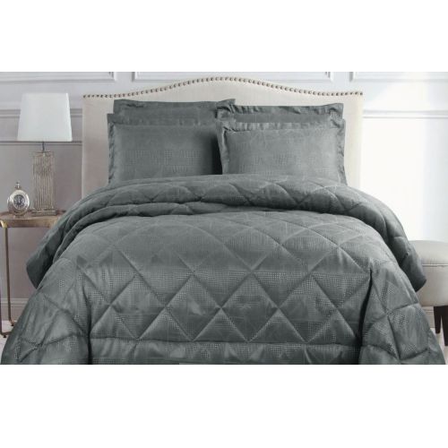3 Piece Eli Jacquard Comforter Set Charcoal by Hotel Living