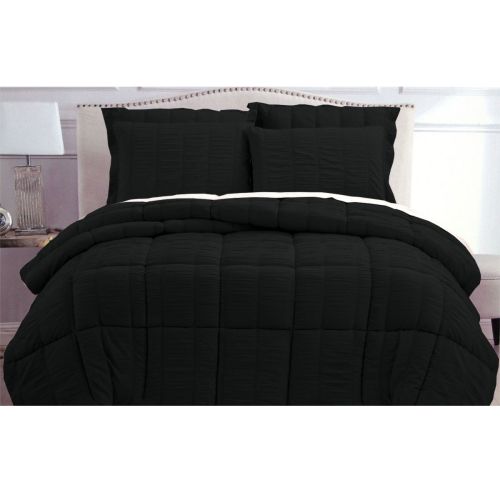 3 Piece Seersucker Comforter Set Black by Hotel Living
