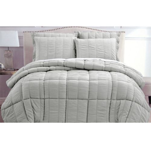3 Piece Seersucker Comforter Set Grey by Hotel Living