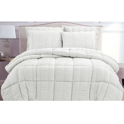 3 Piece Seersucker Comforter Set White by Hotel Living