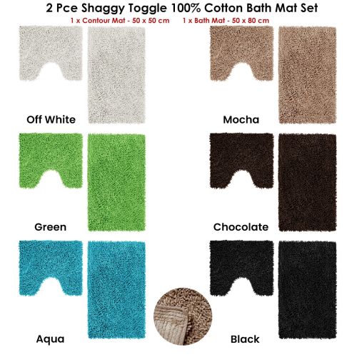 2 Pce Shaggy Toggle 100% Cotton Bath Mat Set