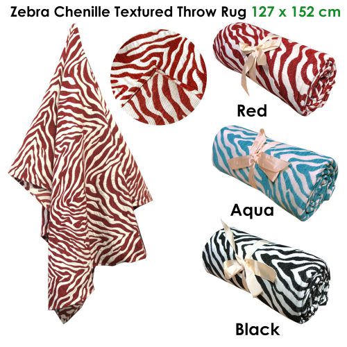 Zebra Chenille Textured Throw Rug 127 x 152 cm
