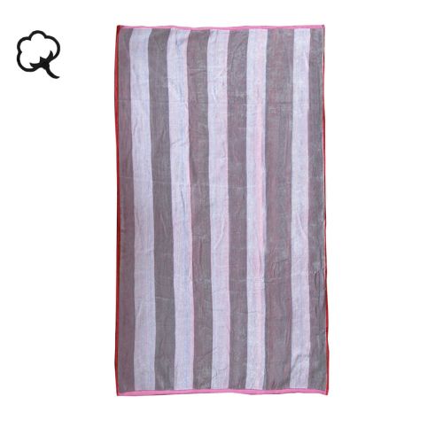 Large Jacquard Striped Cotton Beach Towel Pink Red Boarder 90 x 160 cm