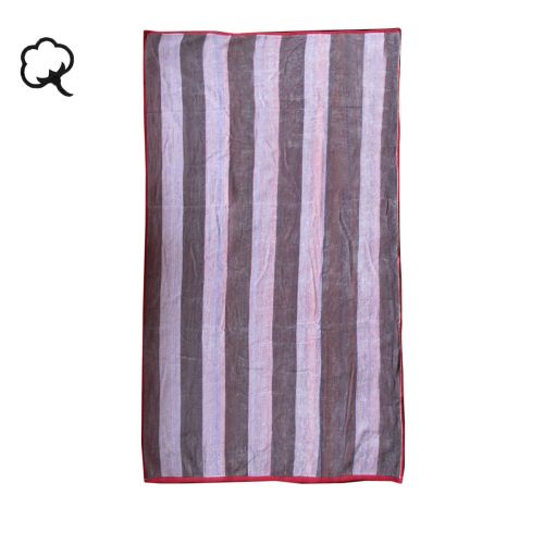 Large Jacquard Striped Cotton Beach Towel Red Boarder 90 x 160 cm