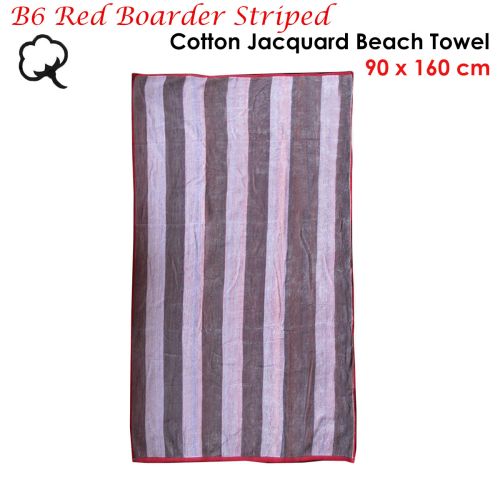 Large Jacquard Striped Cotton Beach Towel Red Boarder 90 x 160 cm