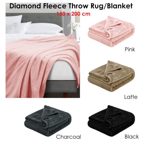 Soft Diamond Fleece Throw Rug/Blanket 150 x 200 cm