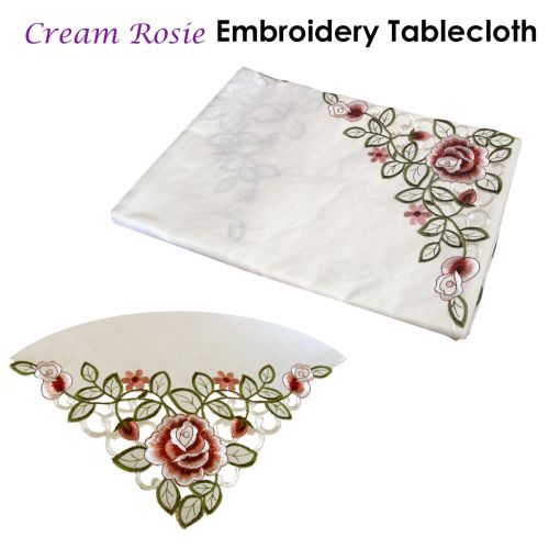 Cream Rosie Embroidery Tablecloth Choose Your Size