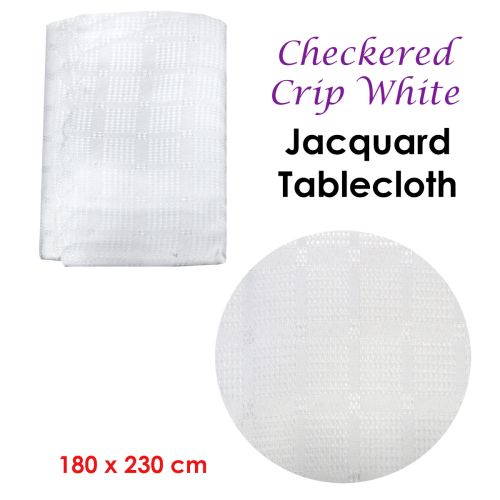 Checkered Crisp White Luxury Jacquard Tablecloth 180 x 230 cm
