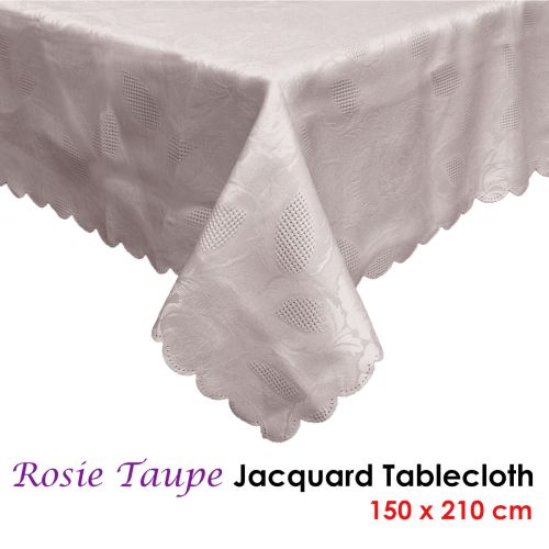 Rosie Taupe Luxury Jacquard Tablecloth 150 x 210 cm