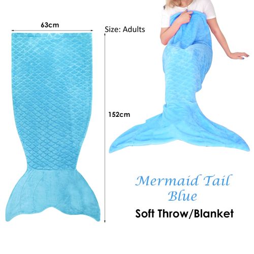 Mermaid Tail Blue Soft Blanket Throw 63 x 152 cm