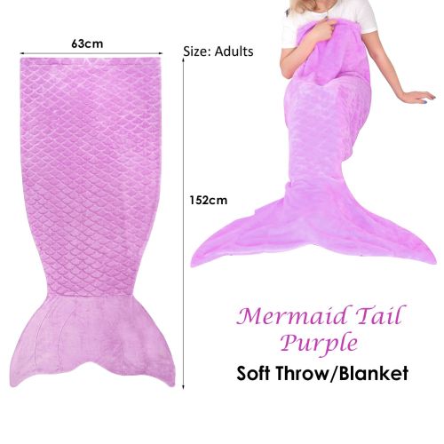Mermaid Tail Purple Soft Blanket Throw 63 x 152 cm