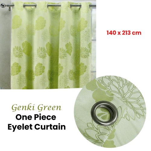 Genki Green One Piece Eyelet Unlined Jacquard Curtain 140 x 213 cm