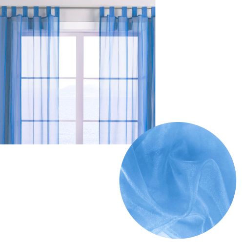 Pair of Blue Crystal Organza Tab Top Curtains 137 x 215 cm