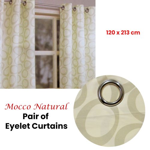 Pair of Mocco Natural Cotton Eyelet Coated Curtains 120 x 213 cm