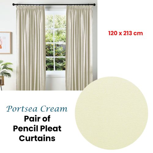 Pair of Portsea Cream Coated Pencil Pleat Sunout Curtains 120 x 213 cm by Caprice