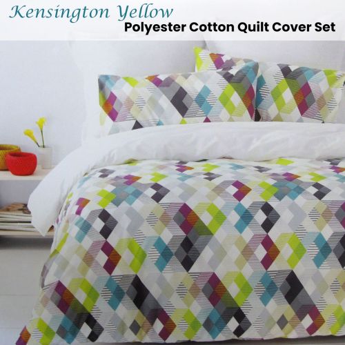 250TC Kensington Yellow Geometric Quilt Cover Set Queen by Metropolitan
