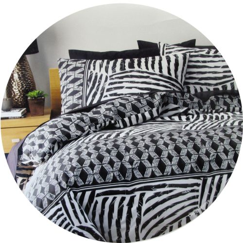 Kenya Black Printed Geometric Quilt Cover Set Double by Homeport