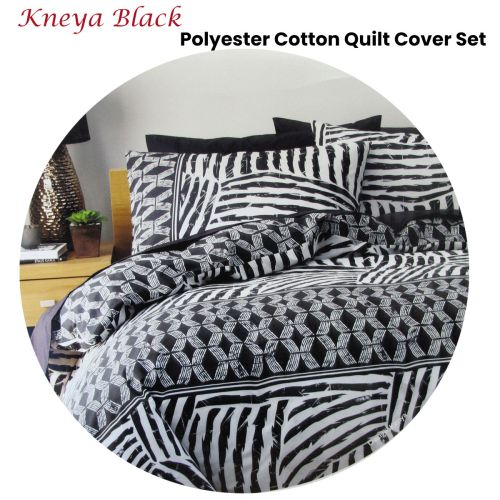 Kenya Black Printed Geometric Quilt Cover Set Double by Homeport