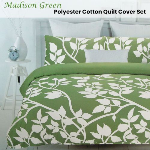 250TC Madison Green Foliage Quilt Cover Set Queen by Metropolitan